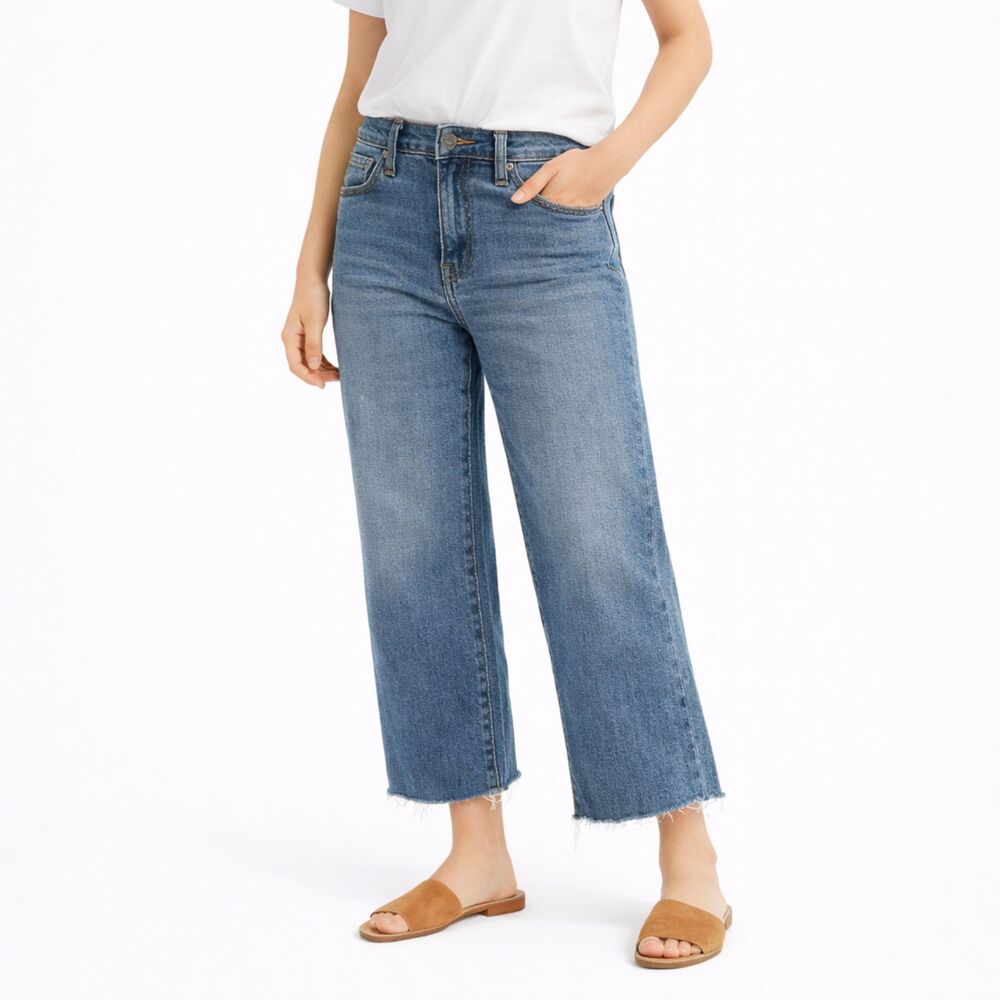 Banana Republic High-Rise Petite Wide Leg Crop Frayed Hem Sz 27 Jeans Minimalist